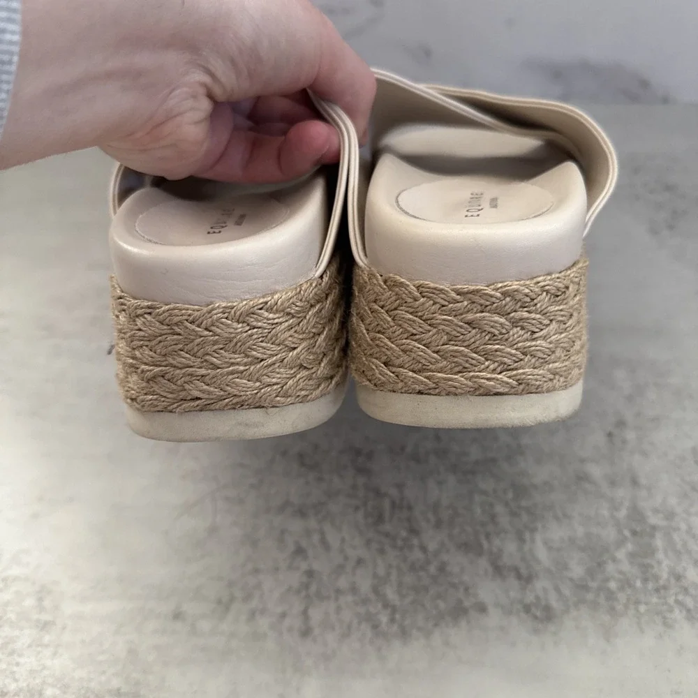 Equitare Platform Sandals Womens 8.5 Beige Espadrille Wedge Slides Spain